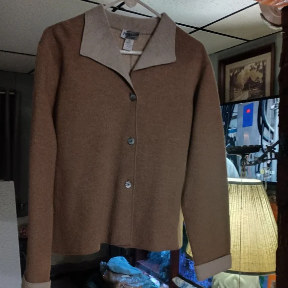 Pendleton 100% Merino Virgin Wool Double-Faced Sweater Jacket - Camel & Cream -L - Picture 2 of 10